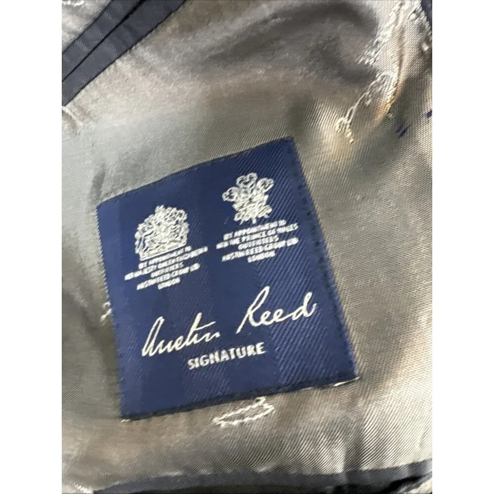 Austin Reed Signature Blue Textured Sport Coat Blazer Men’s‎ 40R Super 110s Dino